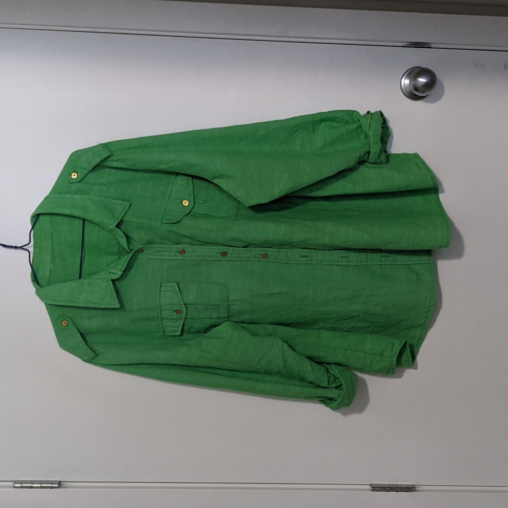 Spring Green 100% cotton button up shirt 3X
